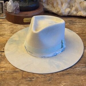 Teressa Foglia tiedye blue beige flat felt fedora hat 100X Nick Fouquet 7 1/8 57
